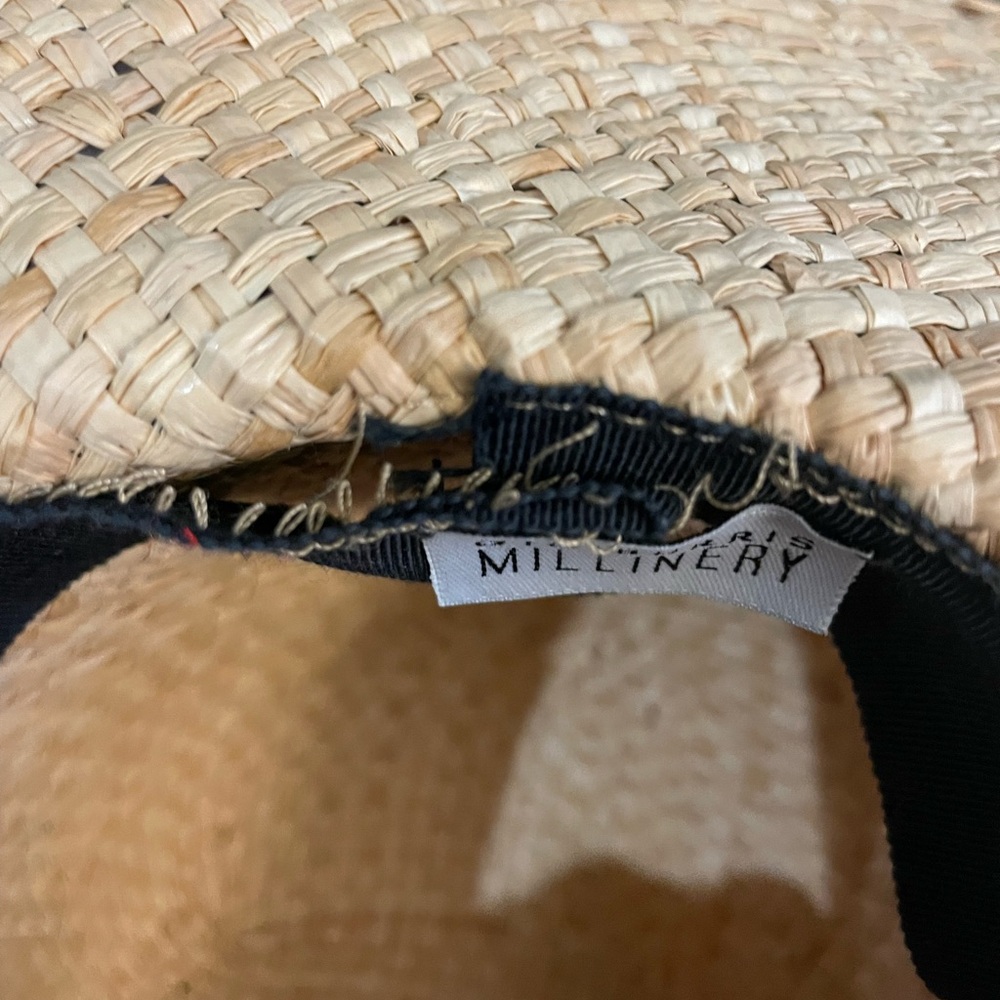 GIGI BURRIS MILLINERY ETE NATURAL feather grosgrain ribbon frayed straw hat - Picture 13 of 15